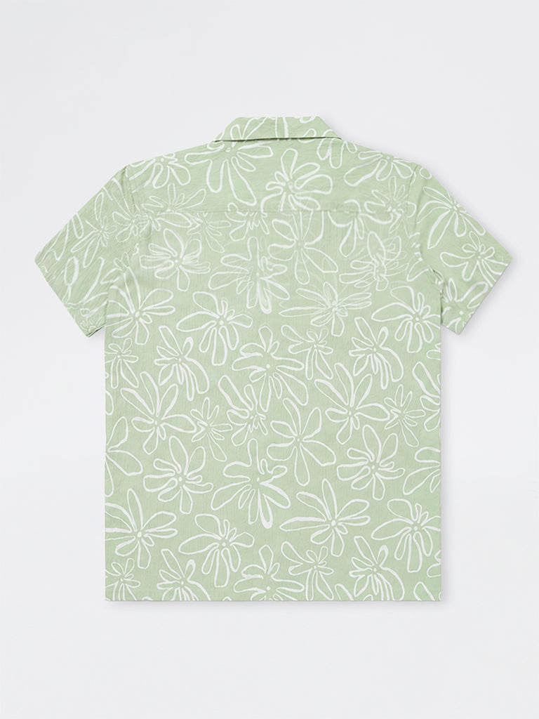 Boys Green Graphic Printed Shirt