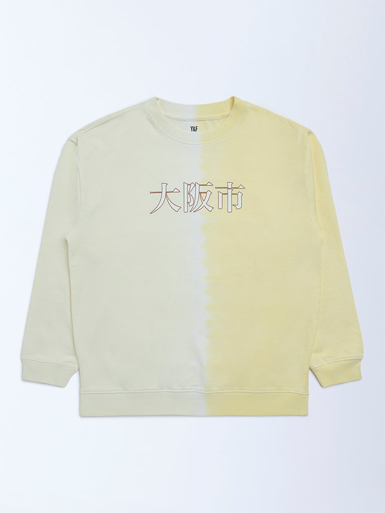 Boys Yellow Tie-Dye Printed Cotton Sweatshirt