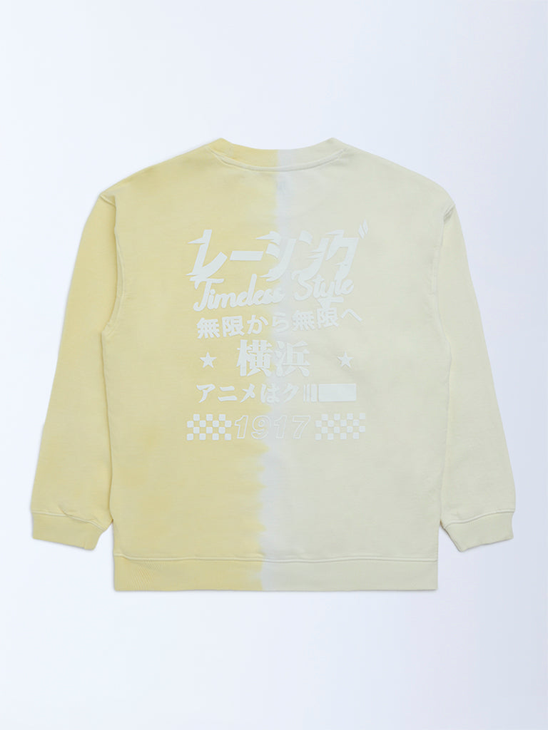 Boys Yellow Tie-Dye Printed Cotton Sweatshirt