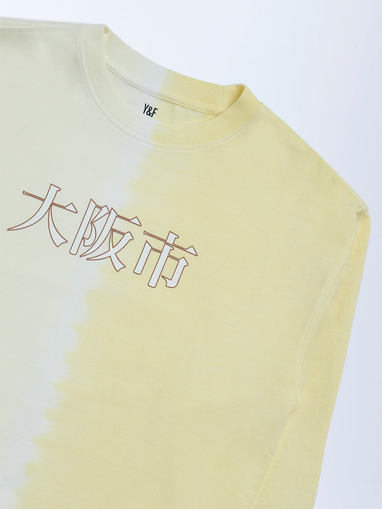 Boys Yellow Tie-Dye Printed Cotton Sweatshirt