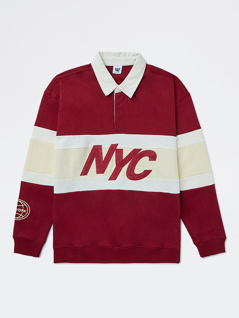 Boys Red Text-Printed Cotton Sweatshirt