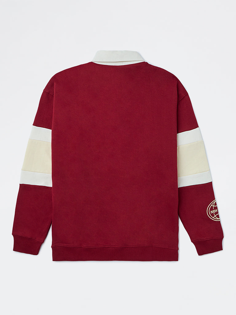 Boys Red Text-Printed Cotton Sweatshirt