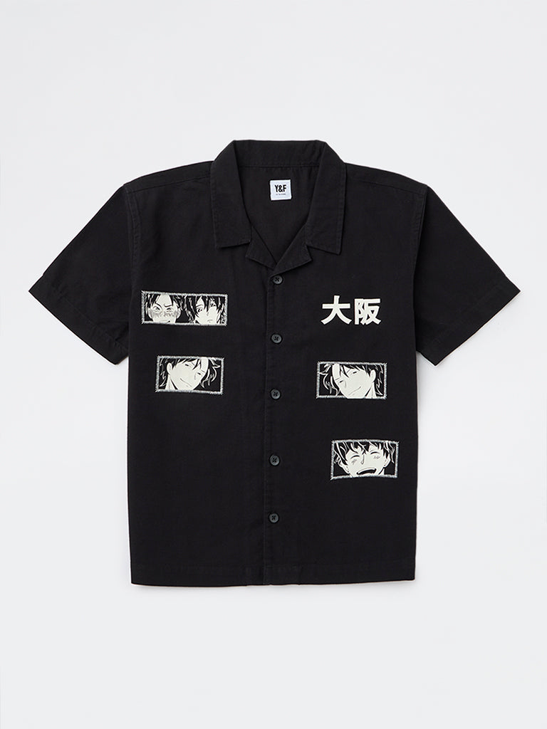 Boys Black Printed Cotton Shirt