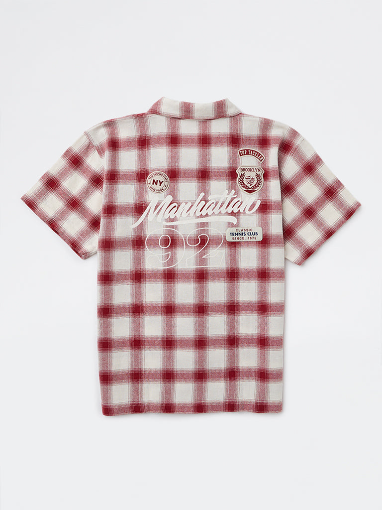 Boys Red Checkered Cotton Shirt