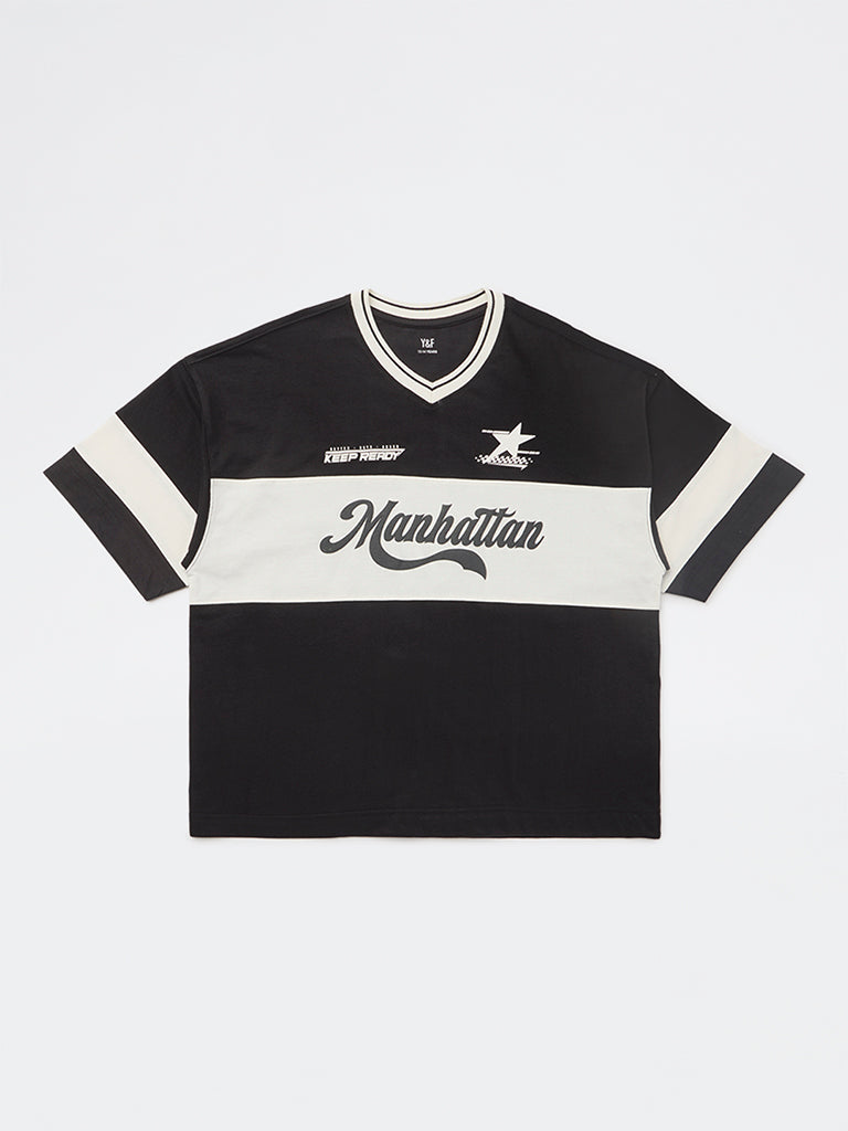 Boys Black Text Design Cotton T-Shirt