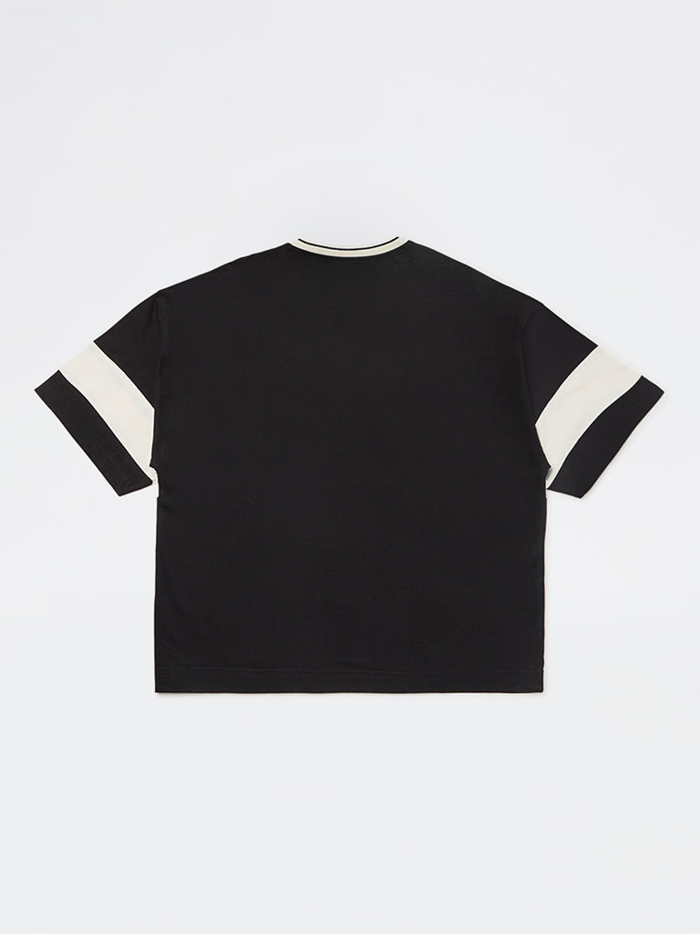 Boys Black Text Design Cotton T-Shirt