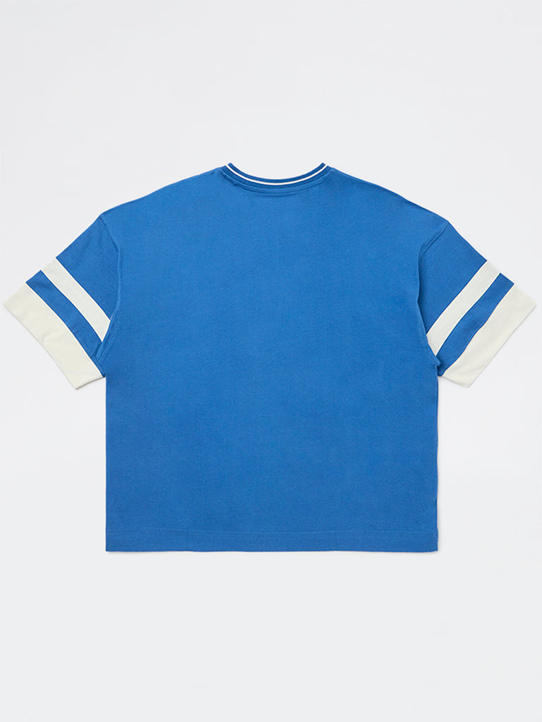 Boys Blue Printed Cotton T-Shirt