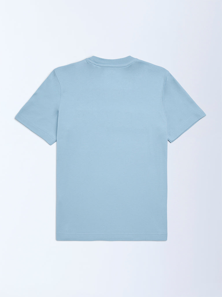 Boys Blue Text Embossed Cotton T-Shirt