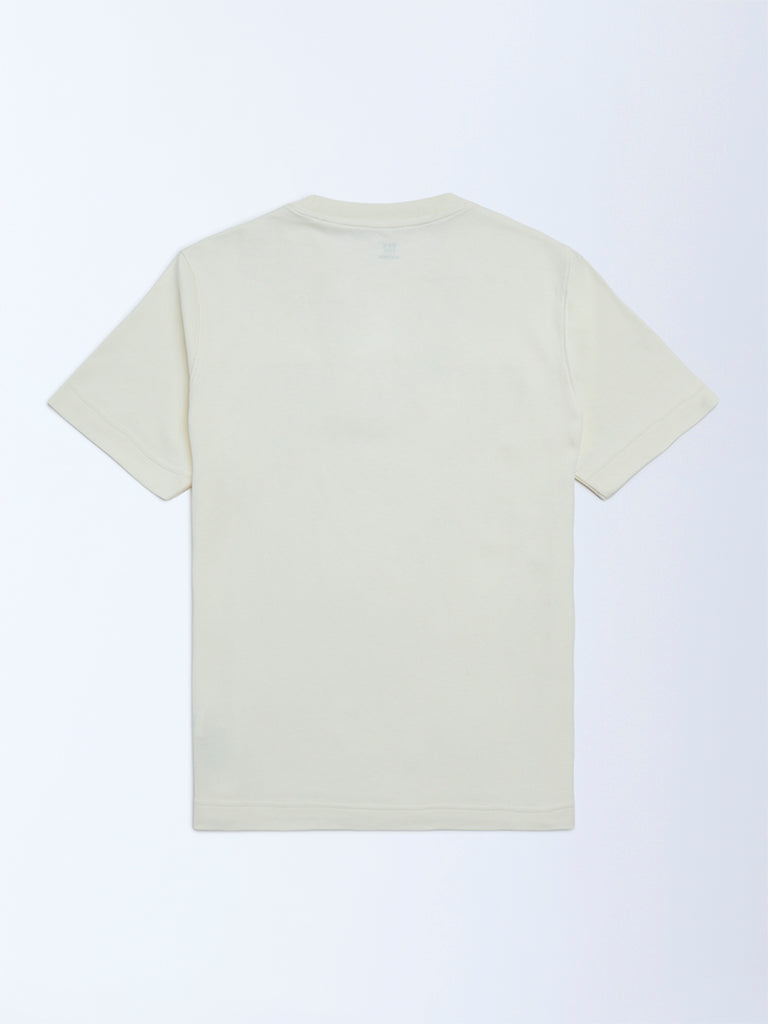 Boys Off-White Text Embossed Cotton T-Shirt