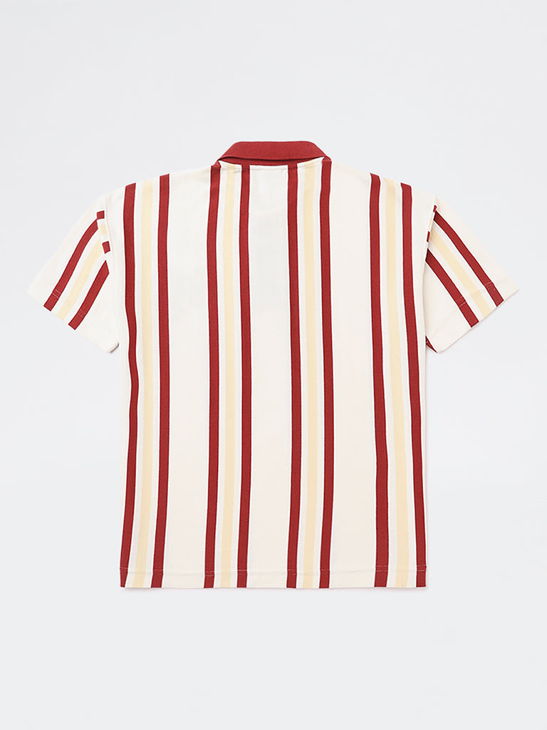 Y&F Kids Boys Multicolour Striped Detailed Cotton Polo T-Shirt