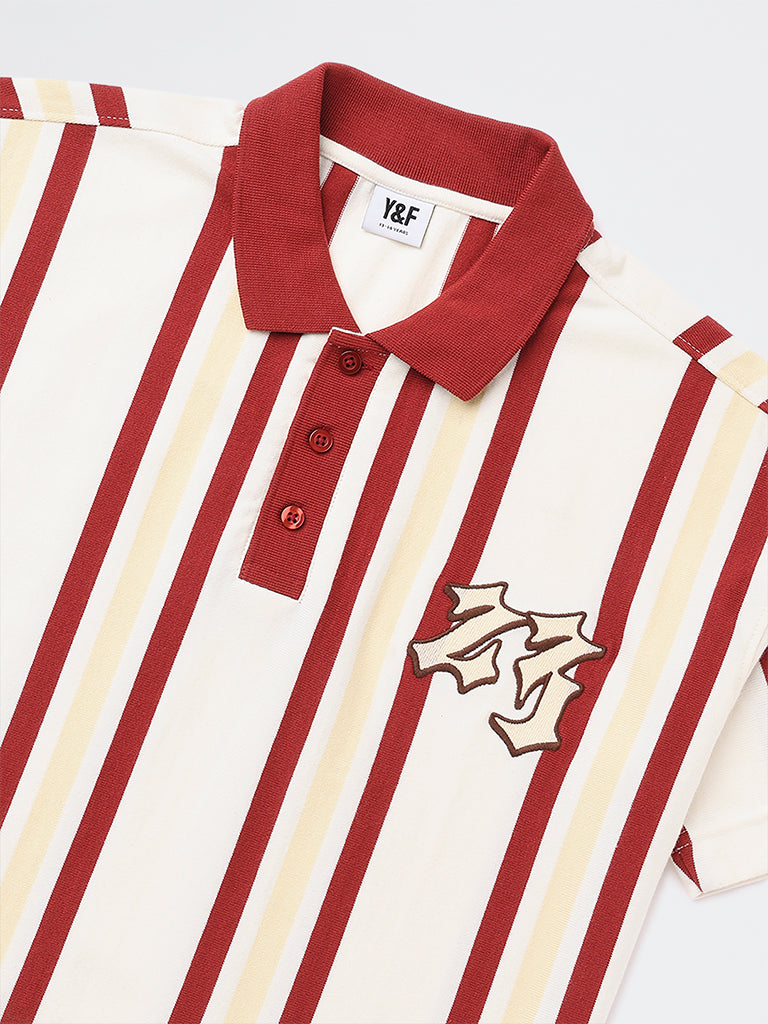 Y&F Kids Boys Multicolour Striped Detailed Cotton Polo T-Shirt