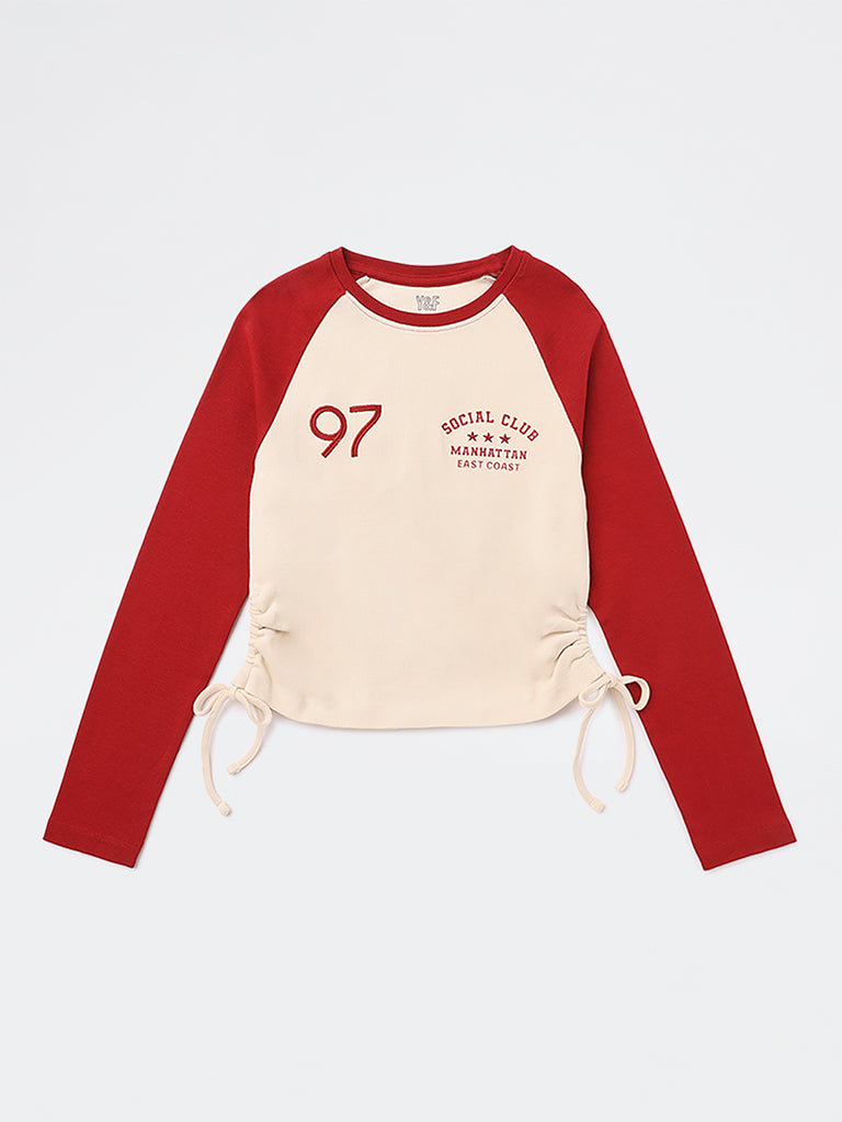 Y&F Kids Girls Red Text Printed Cotton-Blend Top