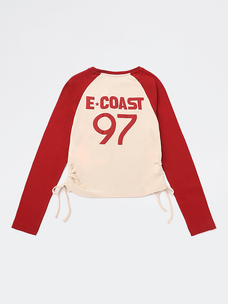 Y&F Kids Girls Red Text Printed Cotton-Blend Top