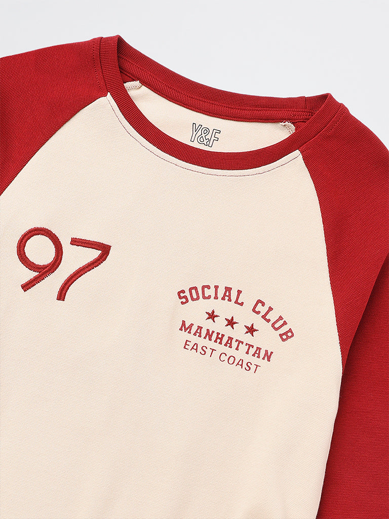 Y&F Kids Girls Red Text Printed Cotton-Blend Top