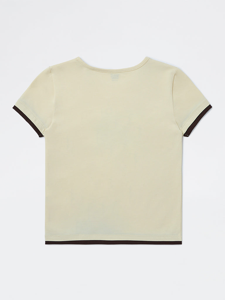 Y&F Kids Girls Yellow Numerical Printed Cotton-Blend T-Shirt