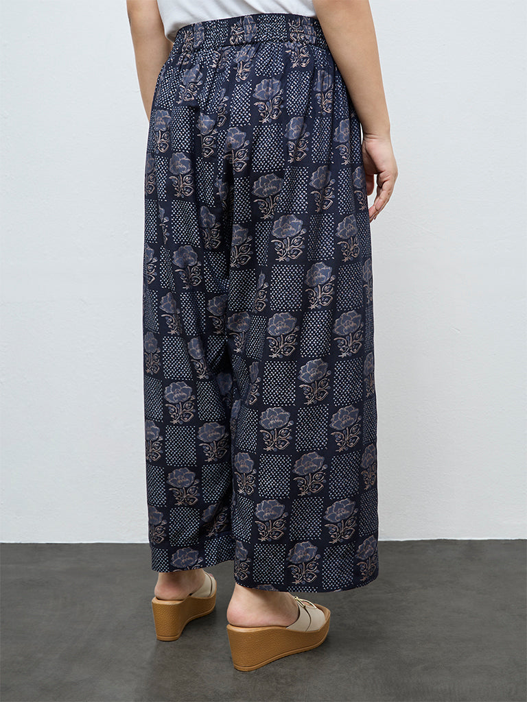 Diza Black Floral Design Ethnic Pants