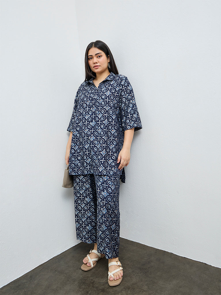 Diza Indigo Printed Ethnic Pants