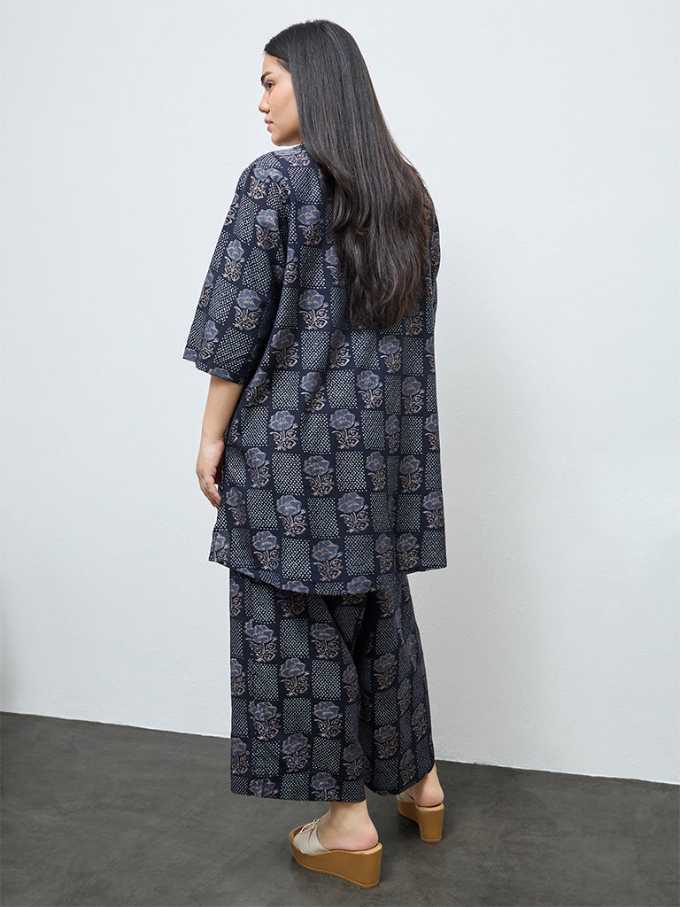 Diza Black Floral Design Tunic