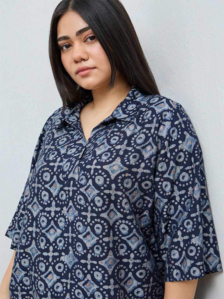 Diza Indigo Printed High-Low Tunic
