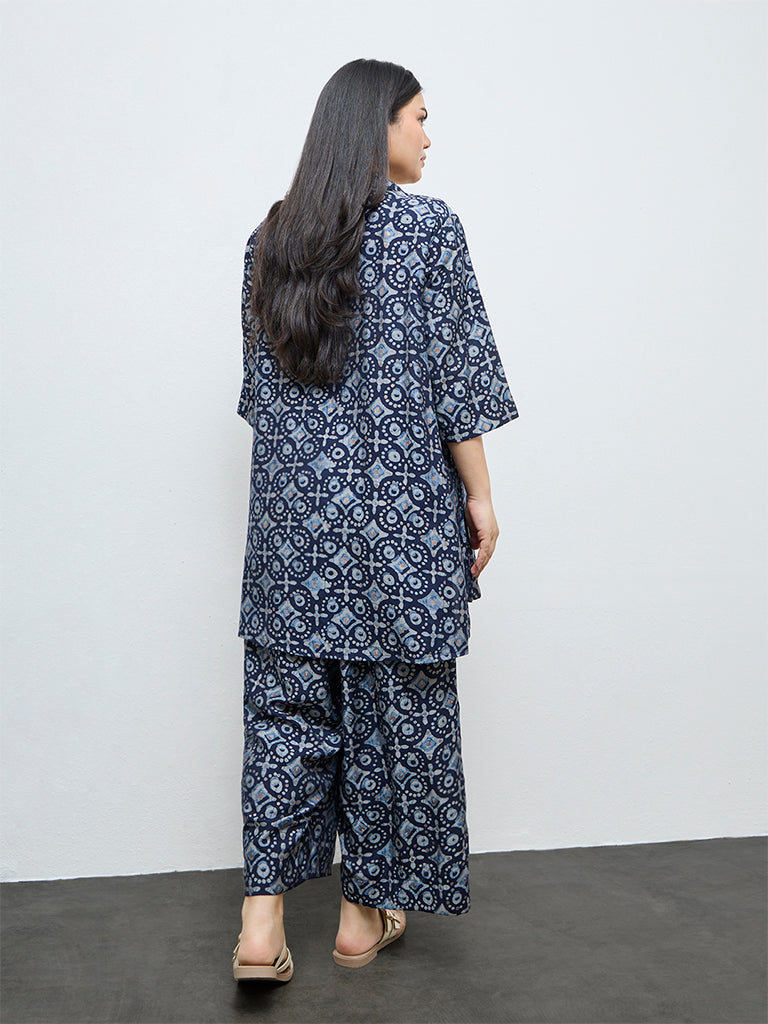 Diza Indigo Printed High-Low Tunic