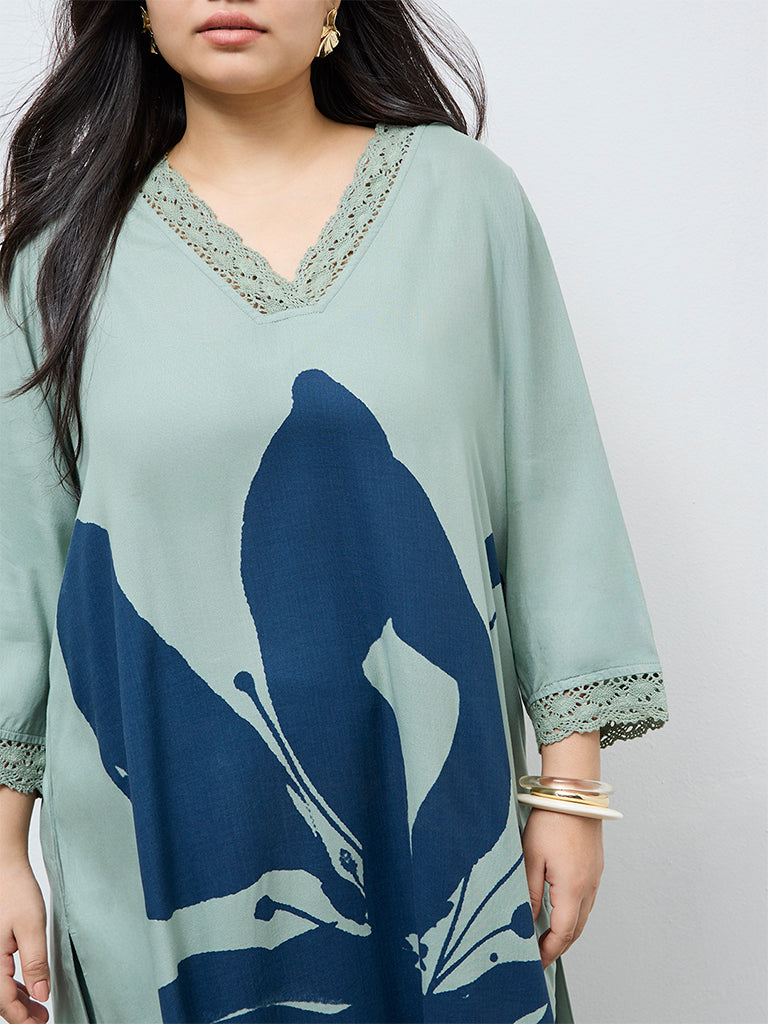 Diza Mint Floral Printed A-Line Kurta