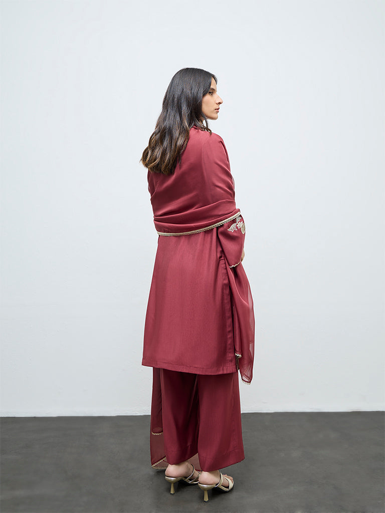 Vark Rust Floral Embroidered A-Line Ethnic Set