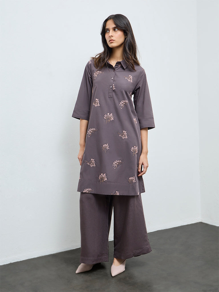 familiar80 フォーマル Buy Zuba Grey Floral Embroidered Cotton A-Line Kurta from Westside