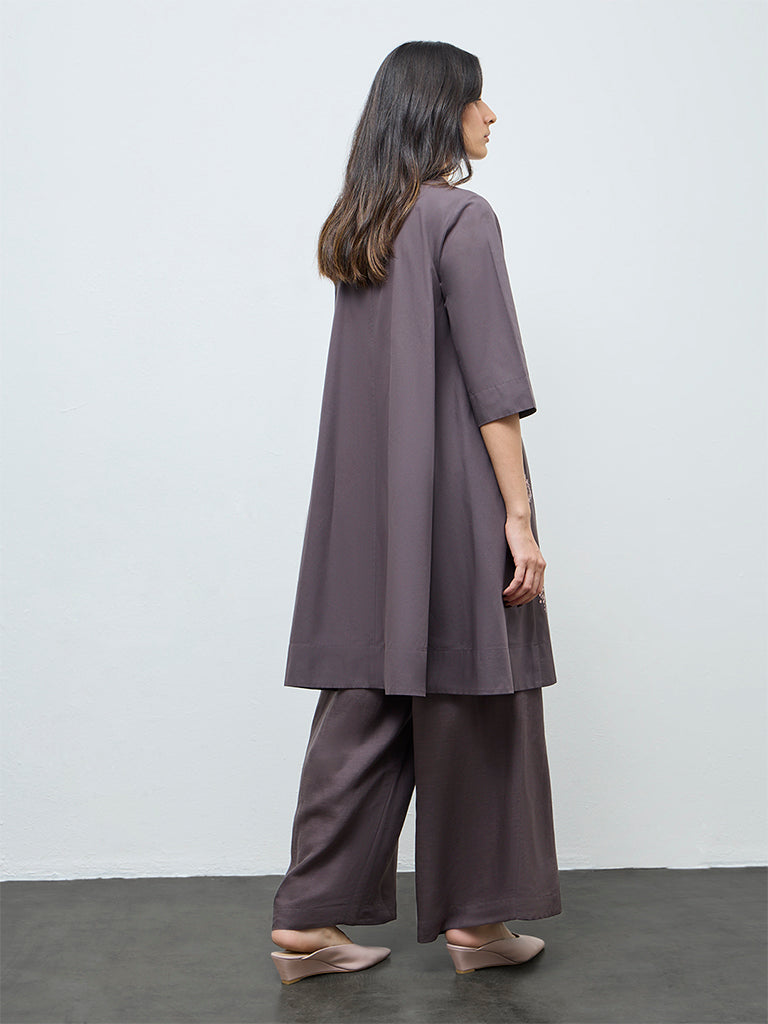 Buy Zuba Grey Floral Embroidered Cotton A-Line Kurta from Westside