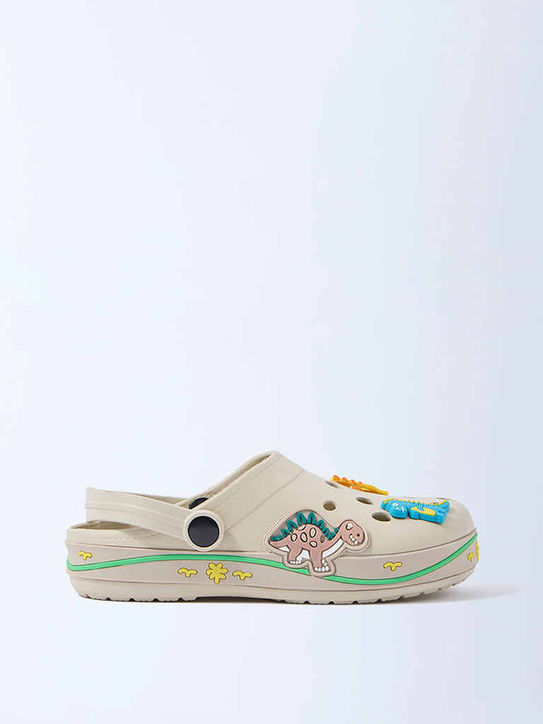Yellow Beige Dinosaur-Themed Clogs