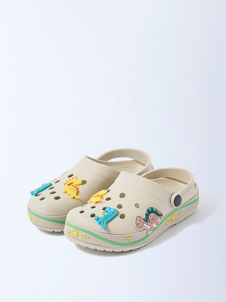 Yellow Beige Dinosaur-Themed Clogs