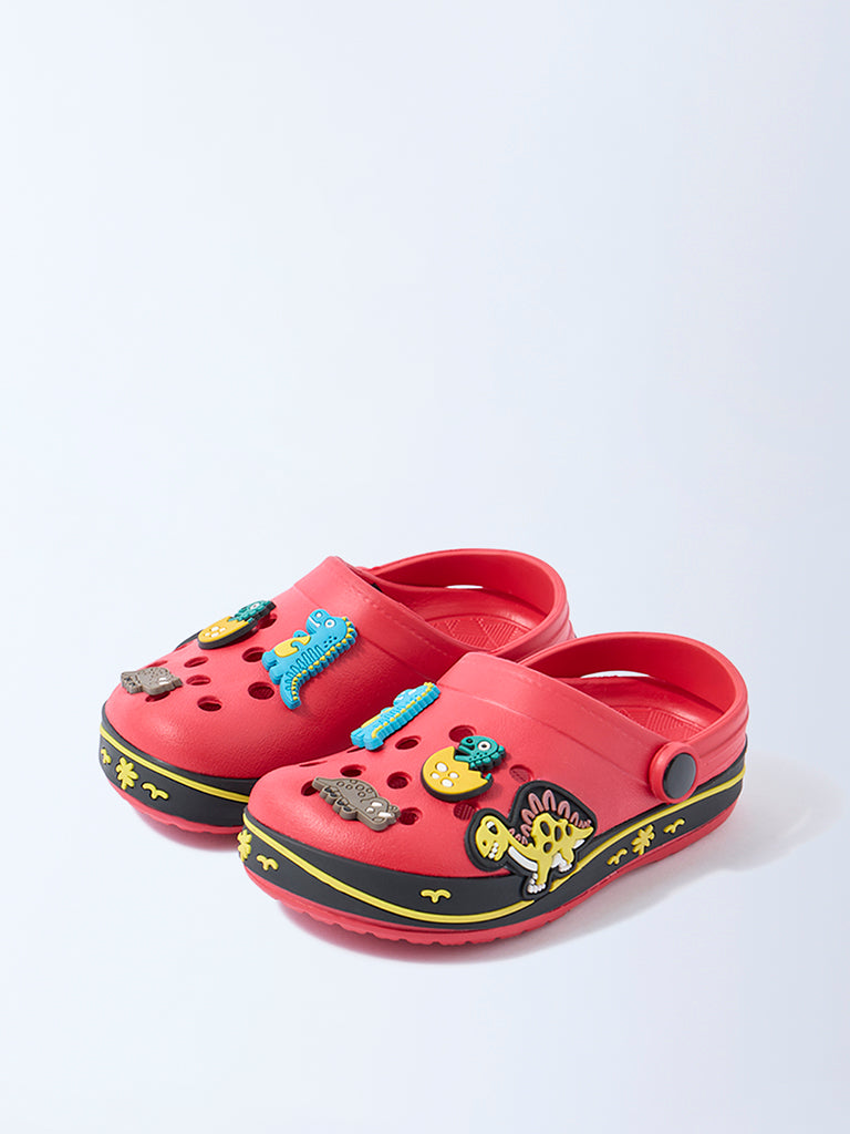 Yellow Red Dinosaur-Themed Clogs