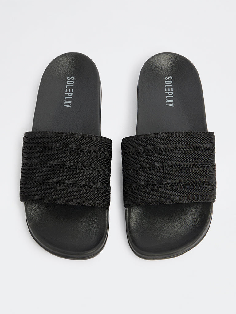 SOLEPLAY Black Knit-Textured Pool Slides
