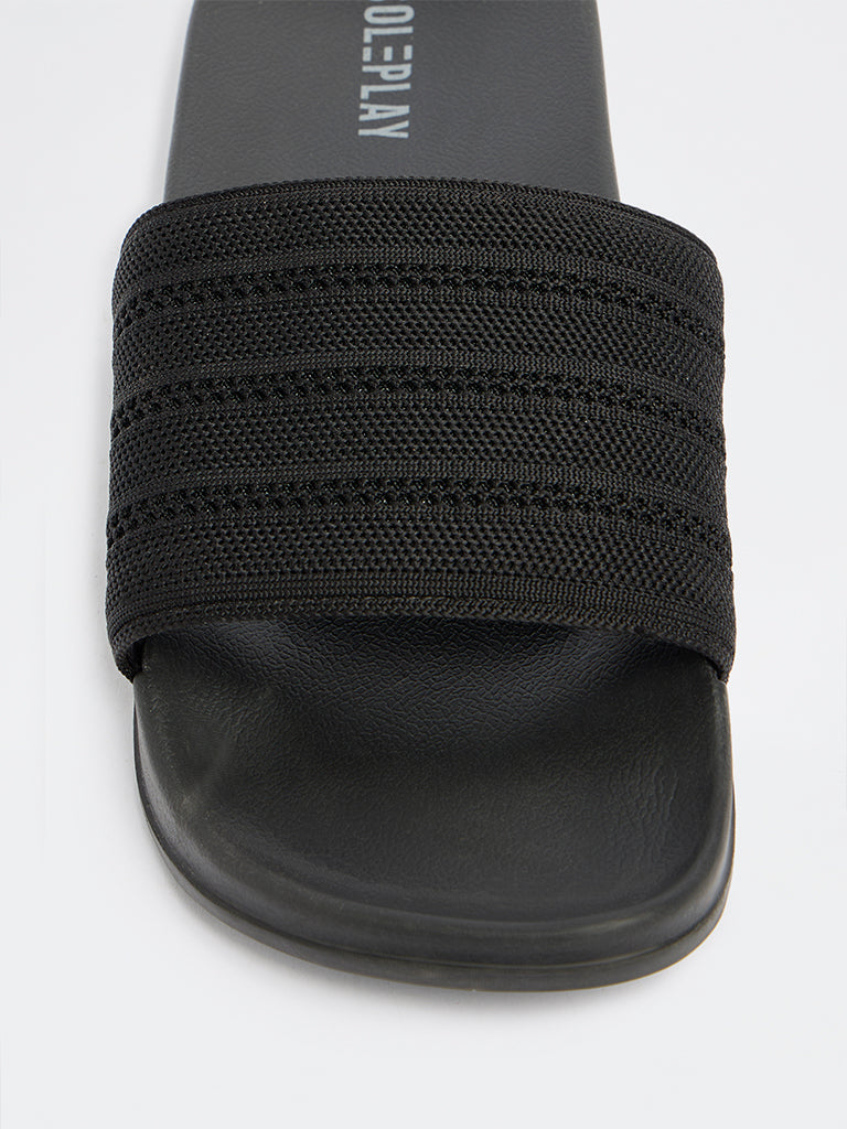 SOLEPLAY Black Knit-Textured Pool Slides