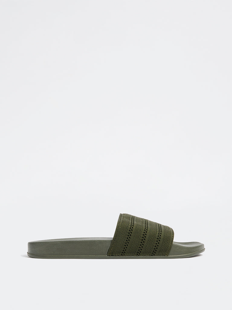 SOLEPLAY Olive Knit-Textured Pool Slides