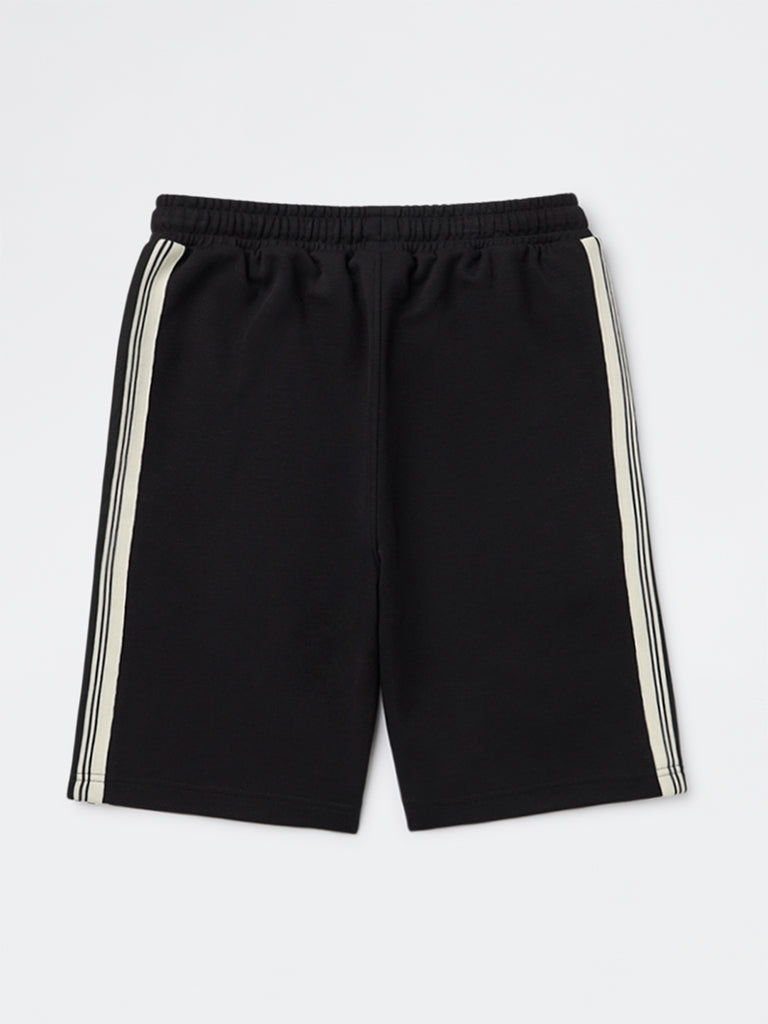 Y&F Kids Boys Black Striped Mid-Rise Shorts