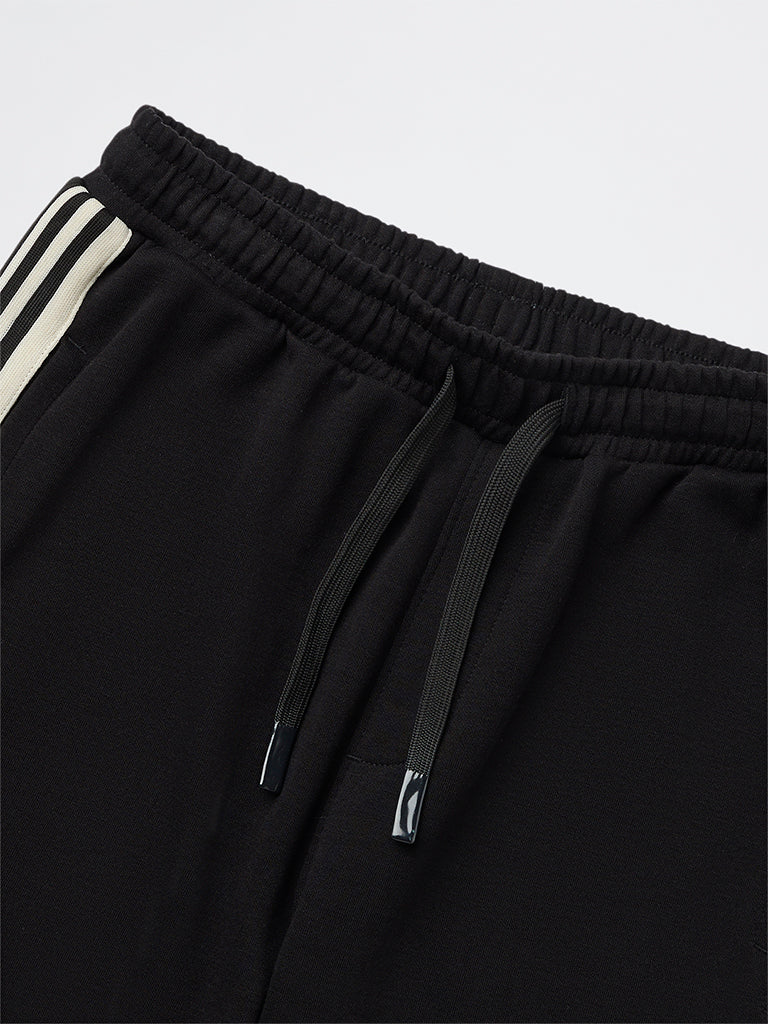 Y&F Kids Boys Black Striped Mid-Rise Shorts