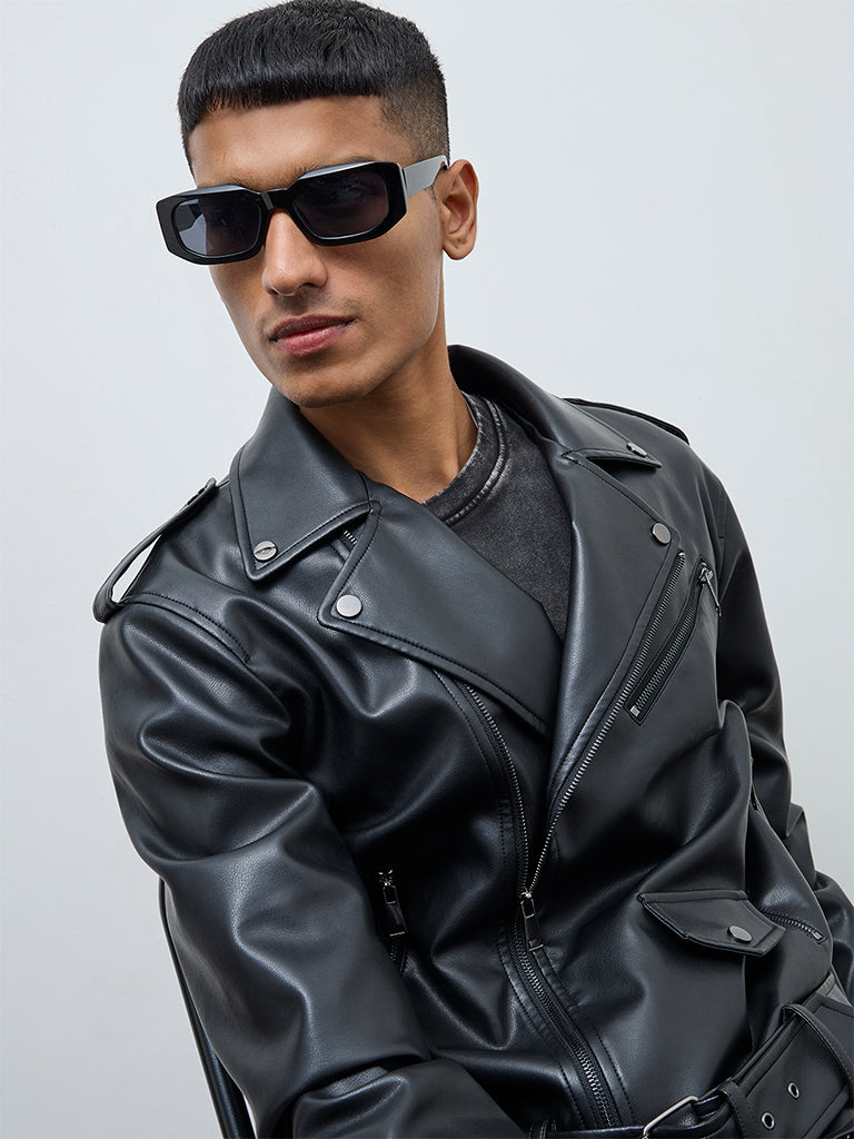 Nuon Black Relaxed-Fit Faux-Leather Jacket