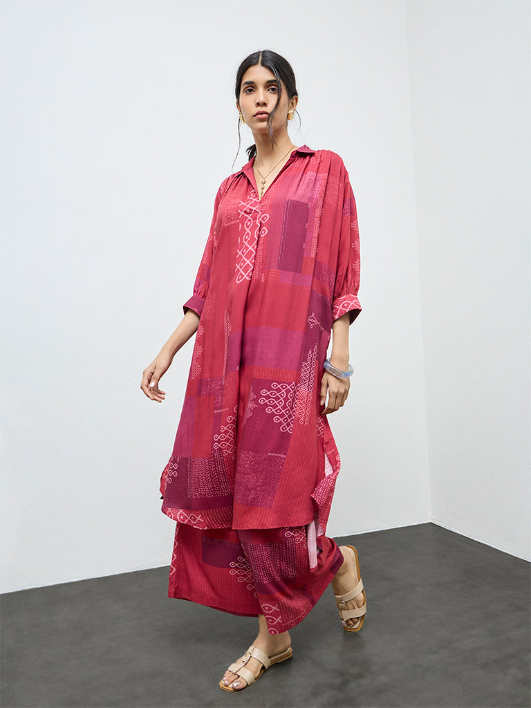 Utsa Red Printed A-Line Kurta