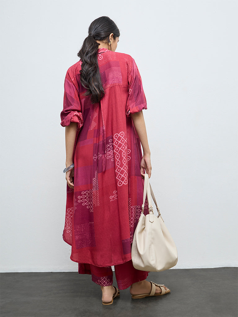 Utsa Red Printed A-Line Kurta