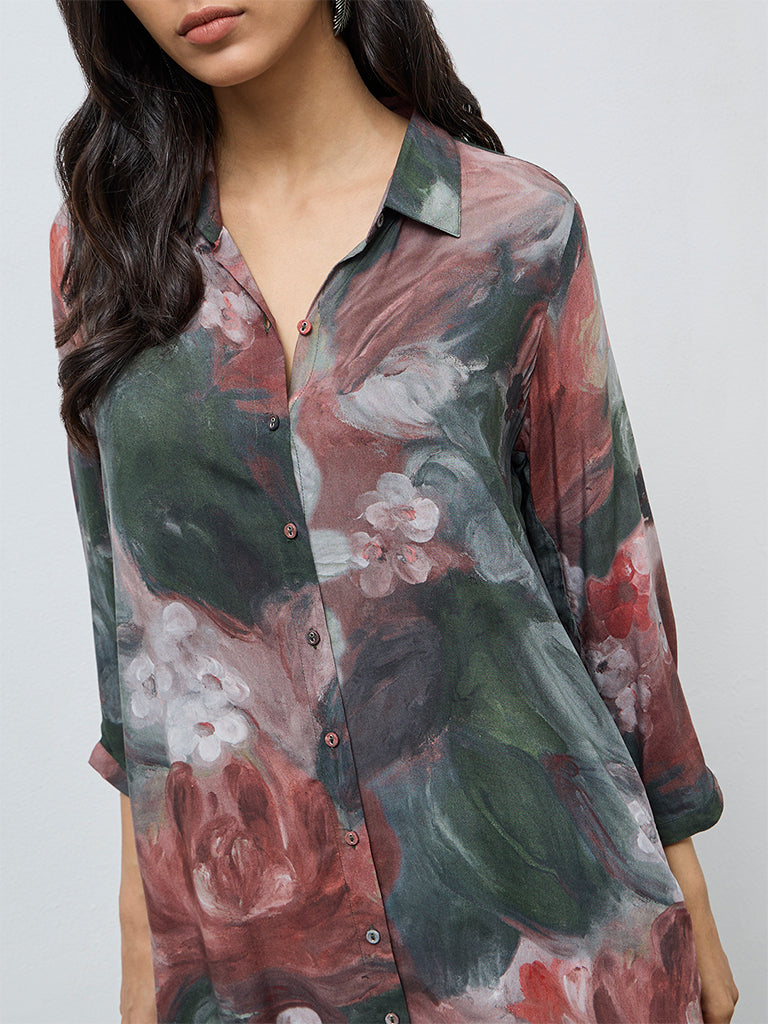 Utsa Green Floral Pattern A-Line Kurta