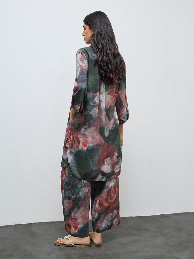Utsa Green Floral Pattern A-Line Kurta