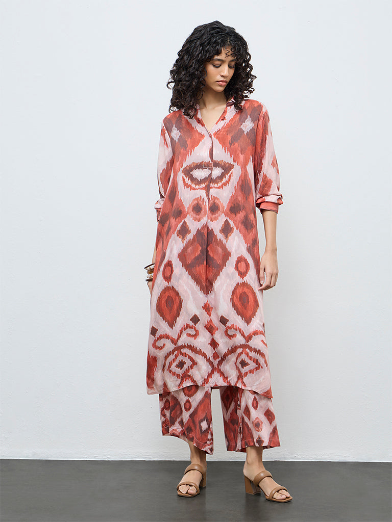 Utsa Light Pink Printed A-Line Kurta
