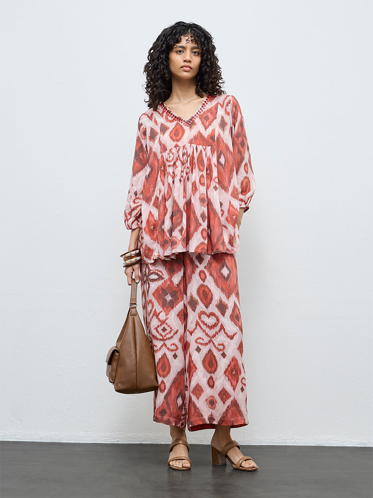 Utsa Light Pink Printed Palazzos