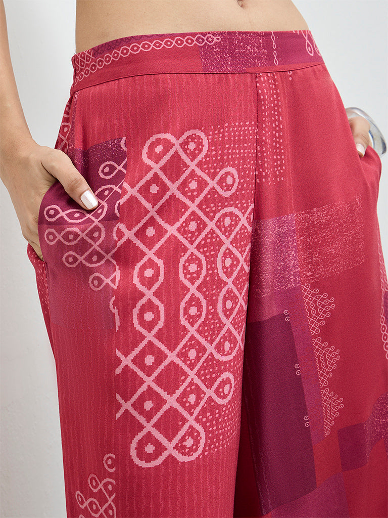 Utsa Red Printed Pants