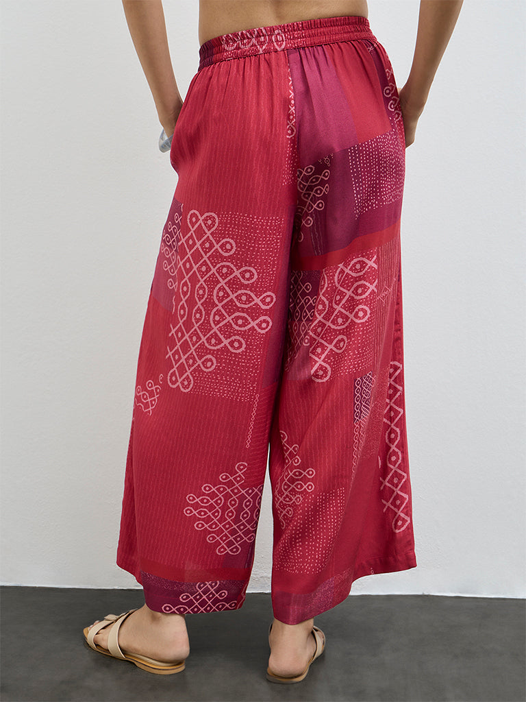 Utsa Red Printed Pants