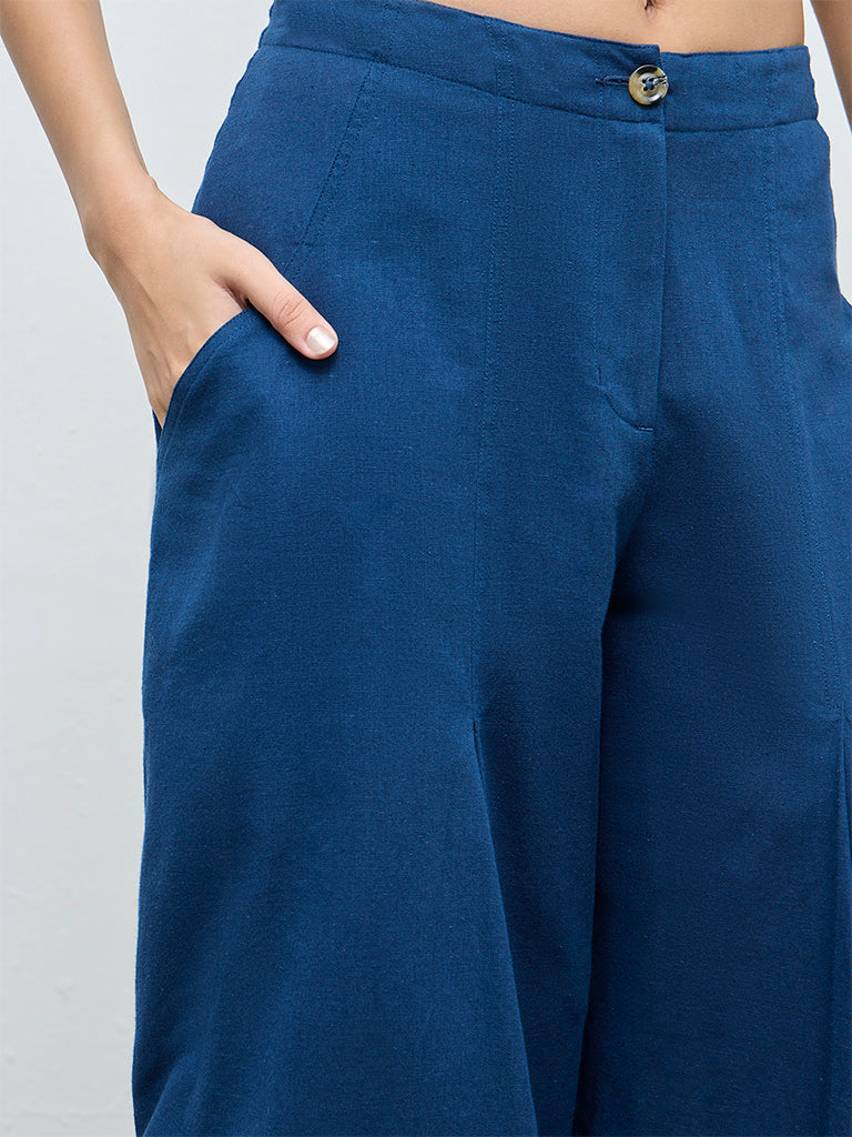 Utsa Indigo Solid Cotton-Blend Pants