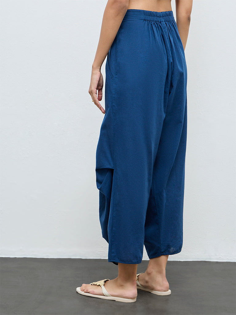 Utsa Indigo Solid Cotton-Blend Pants