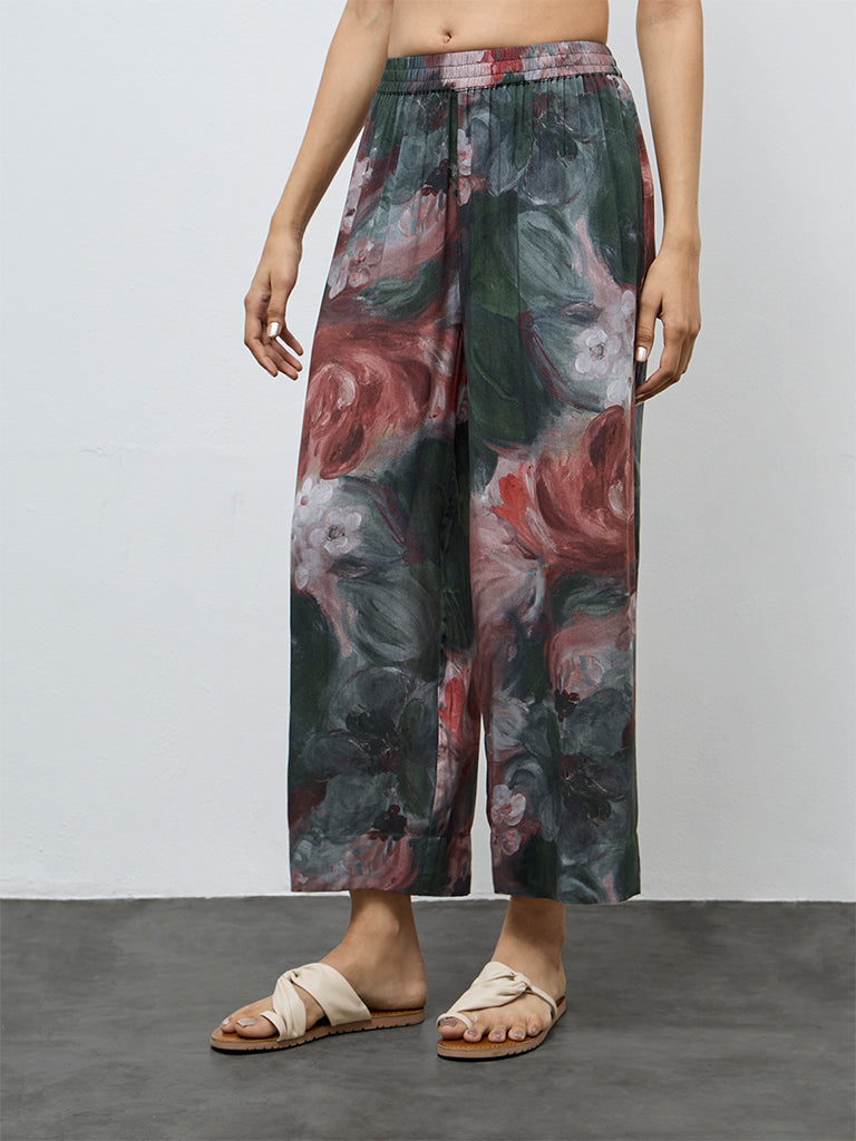 Utsa Green Floral Pattern Pants