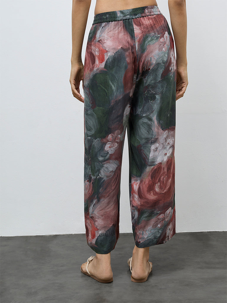 Utsa Green Floral Pattern Pants