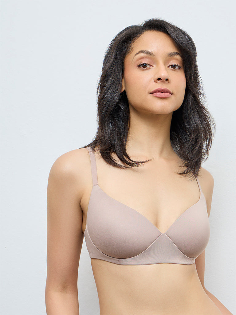 Wunderlove Beige Cotton-Blend Padded Bra